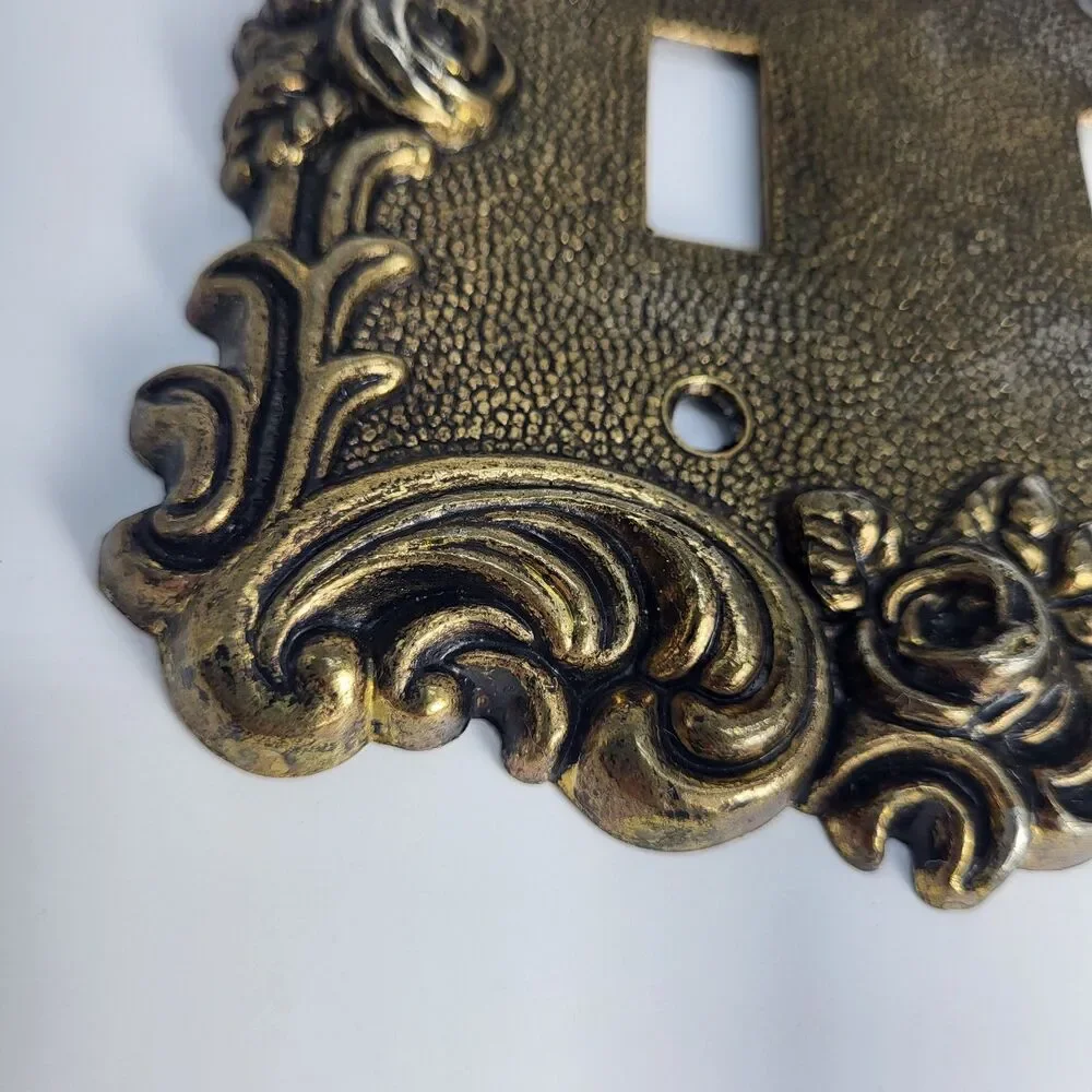 American Tack & Hardware Ornate Metal Plate Cover Double Switch Vintage #N60TT